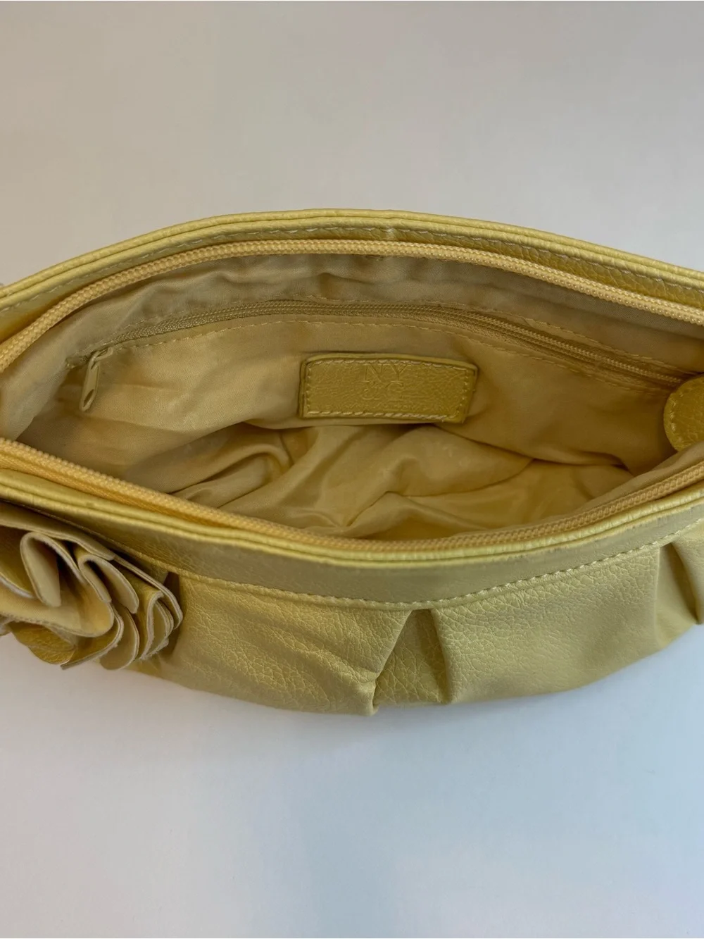 NY & Co Yellow Rose Accent Pleated Wristlet Clutch